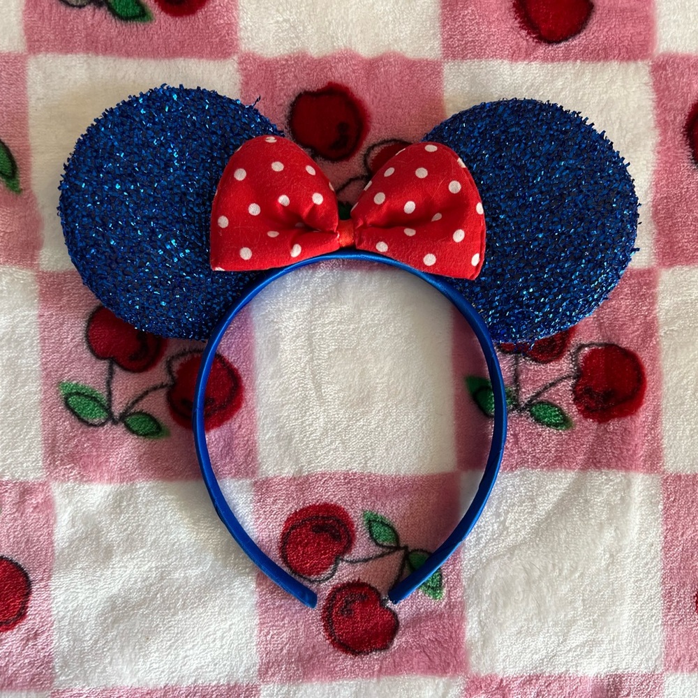 🐭 Unique Vintage Minnie Mouse Ears ♥️💙🤍Americana Sparkly Fourth of July Festive